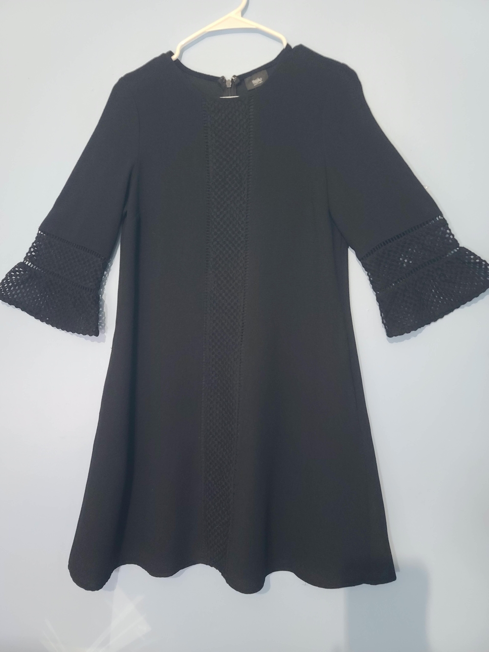 Moschino Black Mini Dress with Crochet Bell Sleeves
